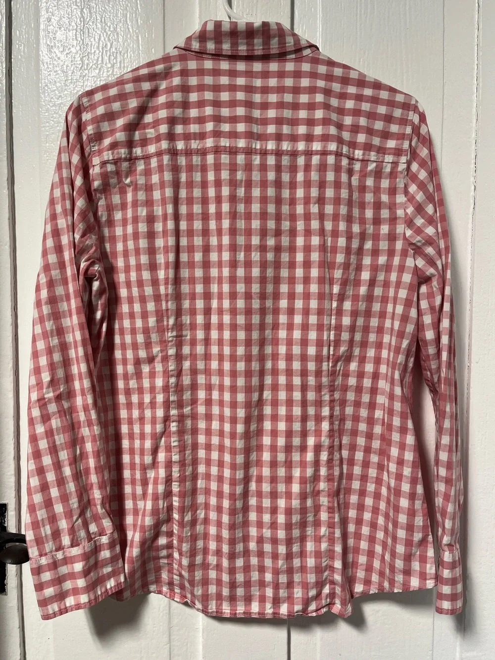 J Crew Button Down Pink & White Gingham cotton poplin shirt size Medium
